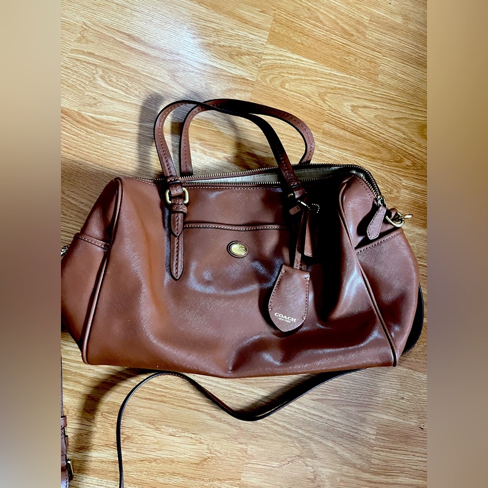 Coach Peyton brown saffiano leather satchel